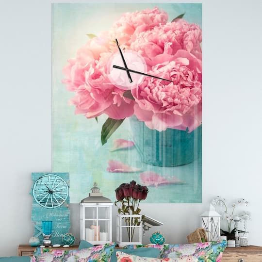 Designart Pink Peony Flowers in Vase Floral Wall Clock